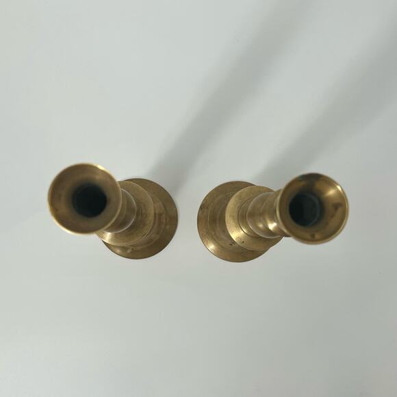 Vintage Pair Large Brass Statement Candlesticks Mid Century Modern Candelabras - Picture 2 of 8